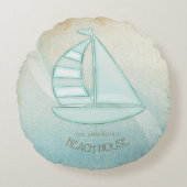 ビーチハウス航海のシルボートアクアブルーID623 ラウンドクッション (正面)