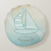 ビーチハウス航海のシルボートアクアブルーID623 ラウンドクッション (裏面)