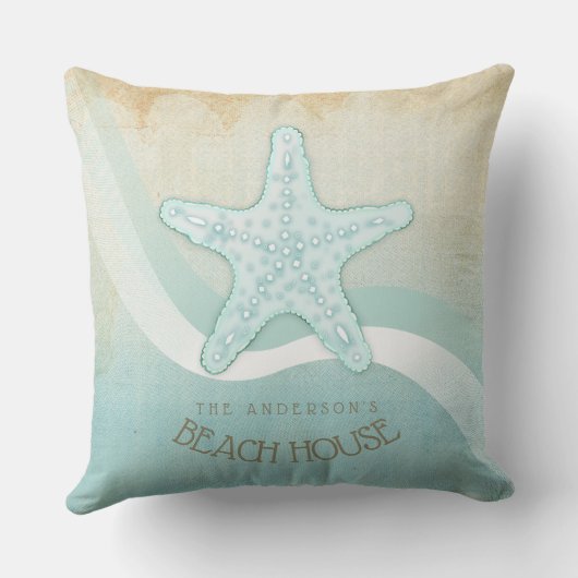 ビーチハウス航海のスターフィッシュアクアブルーID623 クッション (裏面)