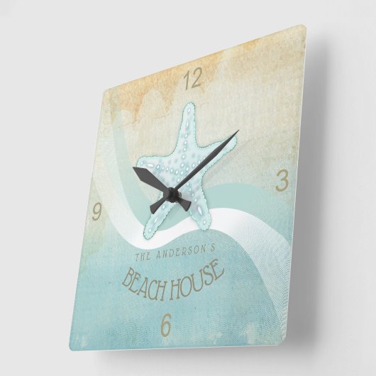 ビーチハウス航海のスターフィッシュアクアブルーID623 スクエア壁時計 (傾斜)