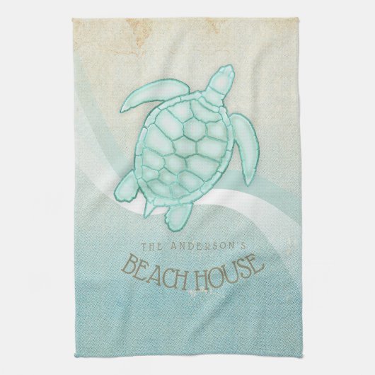 ビーチハウス航海のタートルアクアブルーID623 キッチンタオル (縦)
