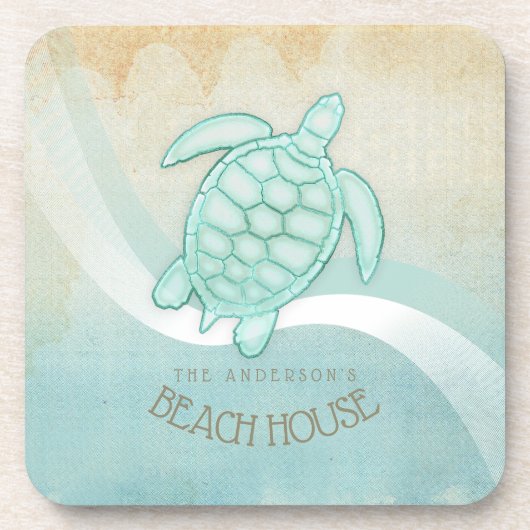 ビーチハウス航海のタートルアクアブルーID623 コースター (正面)