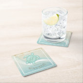 ビーチハウス航海のタートルアクアブルーID623 スクエアペーパーコースター (インサイチュ)