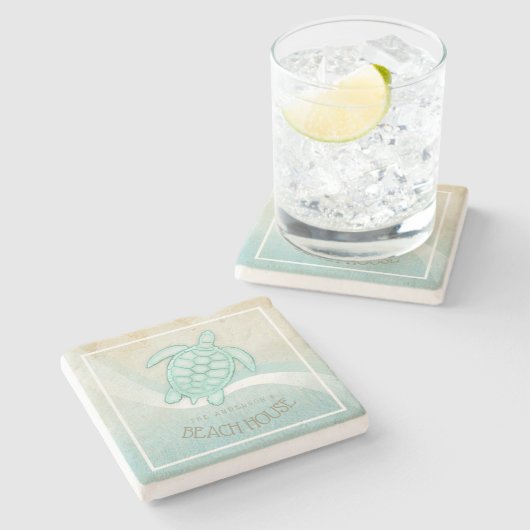 ビーチハウス航海のタートルアクアブルーID623 ストーンコースター (横)