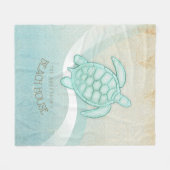 ビーチハウス航海のタートルアクアブルーID623 フリースブランケット (正面(横))