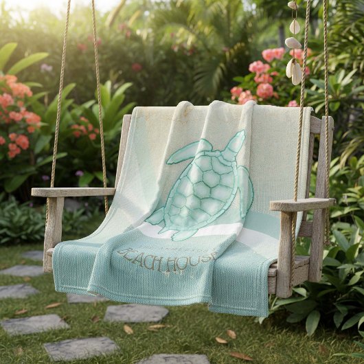 ビーチハウス航海のタートルアクアブルーID623 フリースブランケット