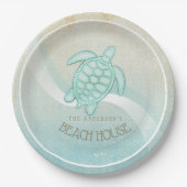 ビーチハウス航海のタートルアクアブルーID623 ペーパープレート (正面)