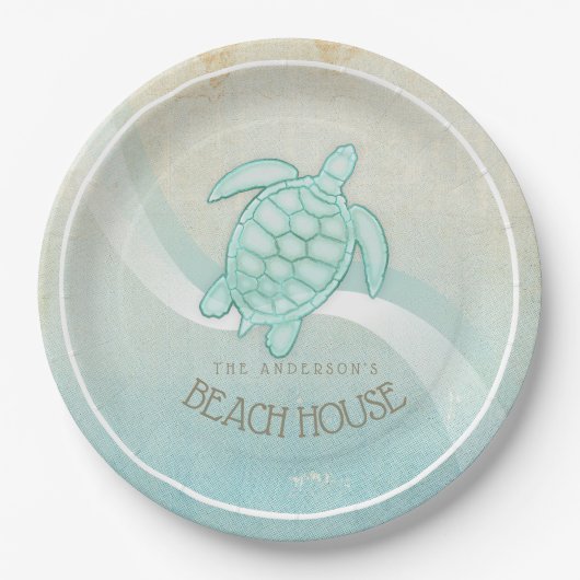 ビーチハウス航海のタートルアクアブルーID623 ペーパープレート (正面)