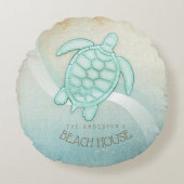 ビーチハウス航海のタートルアクアブルーID623 ラウンドクッション (正面)