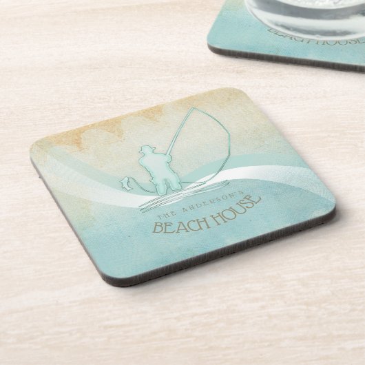 ビーチハウス航海のフィッシャーマンアクアブルーID623 コースター (左側)