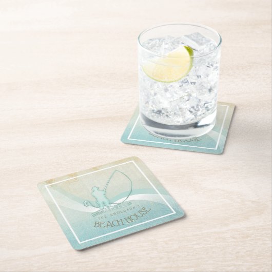 ビーチハウス航海のフィッシャーマンアクアブルーID623 スクエアペーパーコースター (インサイチュ)