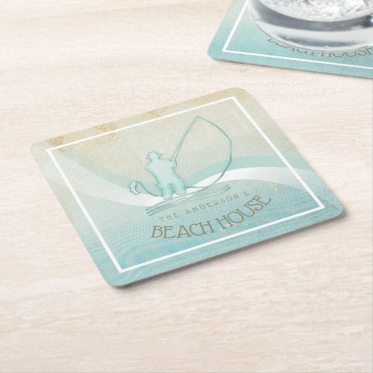 ビーチハウス航海のフィッシャーマンアクアブルーID623 スクエアペーパーコースター (アングル)