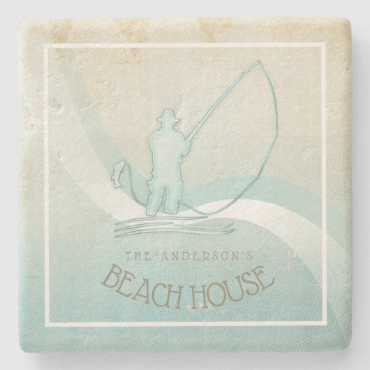 ビーチハウス航海のフィッシャーマンアクアブルーID623 ストーンコースター (正面)