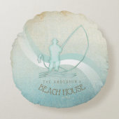 ビーチハウス航海のフィッシャーマンアクアブルーID623 ラウンドクッション (正面)