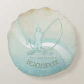 ビーチハウス航海のフィッシャーマンアクアブルーID623 ラウンドクッション (裏面)