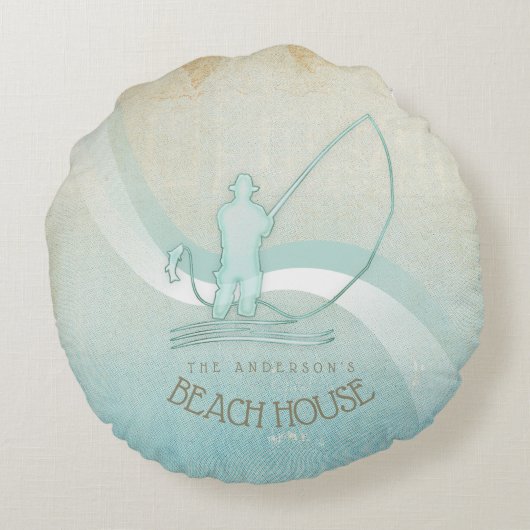 ビーチハウス航海のフィッシャーマンアクアブルーID623 ラウンドクッション (裏面)