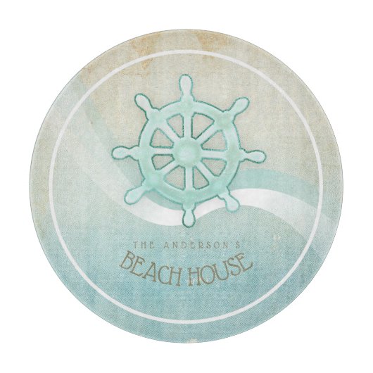 ビーチハウス航海のボートヘルムアクアブルーID623 カッティングボード (正面)