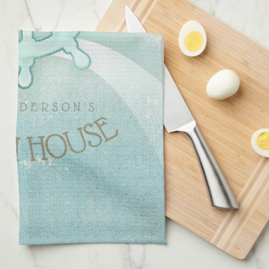 ビーチハウス航海のボートヘルムアクアブルーID623 キッチンタオル (四つ折り)