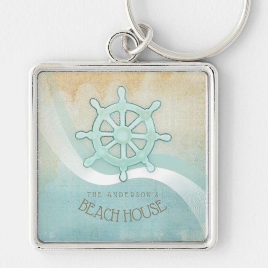 ビーチハウス航海のボートヘルムアクアブルーID623 キーホルダー (正面)
