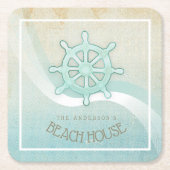 ビーチハウス航海のボートヘルムアクアブルーID623 スクエアペーパーコースター (正面)