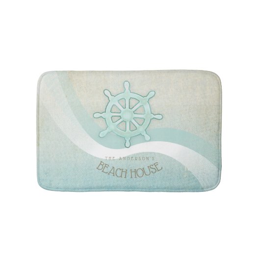 ビーチハウス航海のボートヘルムアクアブルーID623 バスマット (正面)