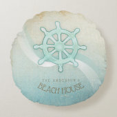 ビーチハウス航海のボートヘルムアクアブルーID623 ラウンドクッション (正面)