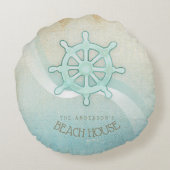 ビーチハウス航海のボートヘルムアクアブルーID623 ラウンドクッション (裏面)