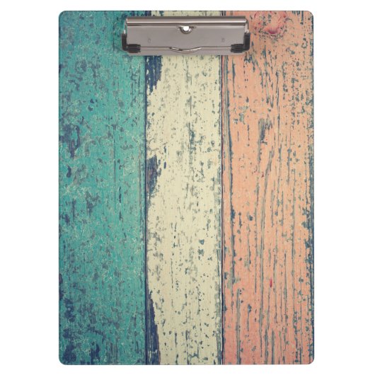 ビーチハウス色彩の鮮やかウッドティール(緑がかった色)ストライプのピンククリーム クリップボード (正面)