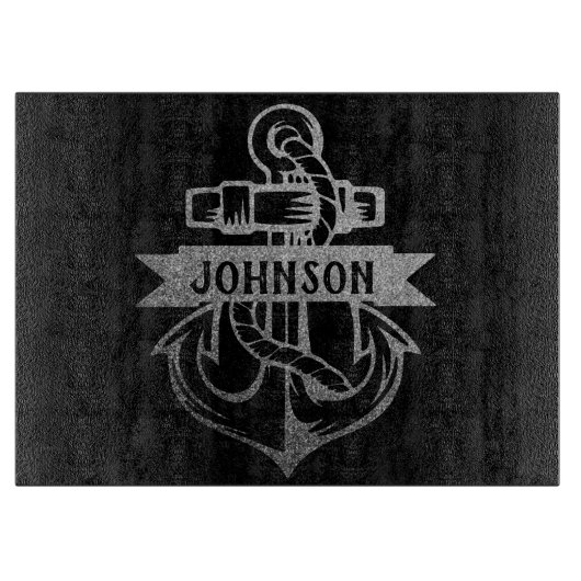 ビーチハウス銀板名付き裁断いかり カッティングボード (正面)