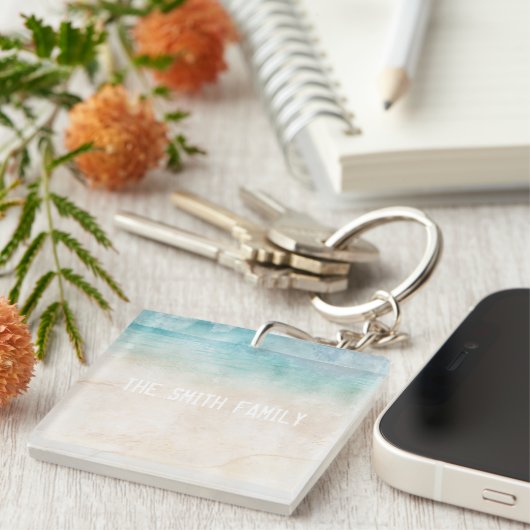 ビーチハウス鍵ファミリー名水彩土産 キーホルダー (正面右)