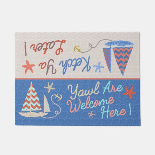 ビーチハウス おもしろい| Sailboat Pun |ユー航海のモア ドアマット (正面)