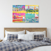 ビーチハッツと帆船 キャンバスプリント (インサイチュ (寝室))