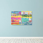 ビーチハッツと帆船 キャンバスプリント (インサイチュ (ウッドフロア))