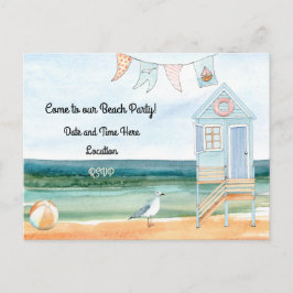 ビーチハットシーガルおよびビーチボールパーティの招待状 案内ポストカード
