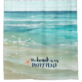 ビーチハッピープレイス水彩波沿岸 シャワーカーテン (正面)