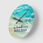 ビーチハッピープレイス水彩海波沿岸 ラウンド壁時計 (傾斜)