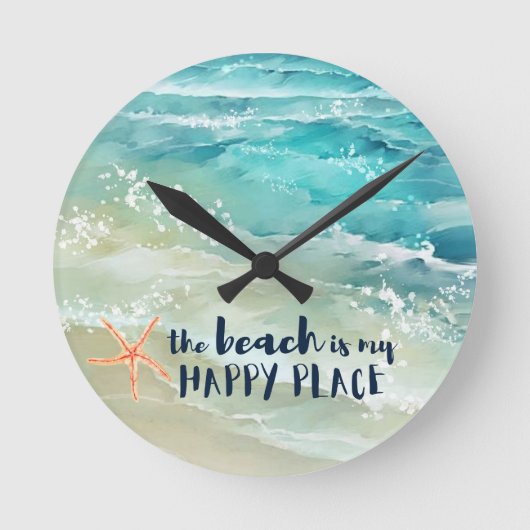 ビーチハッピープレイス水彩海波沿岸 ラウンド壁時計 (正面)