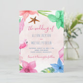 ビーチハワイアン熱帯フローラ結婚リース 招待状 (スタンド正面)