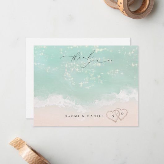 ビーチハートありがとうパーソナライズされた文房具 ノートカード (正面/裏面インサイチュ)