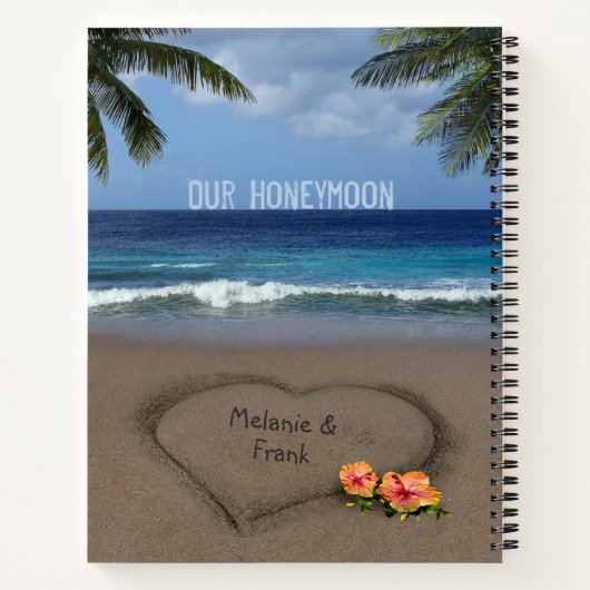 ビーチハートと前後のカスタマイズ可能な文字 ノートブック (裏面)