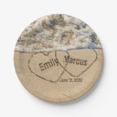 ビーチハートの名前を砂に結婚入れる ペーパープレート (正面)