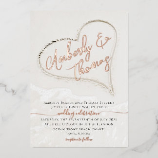 ビーチハートの砂結婚の 箔招待状