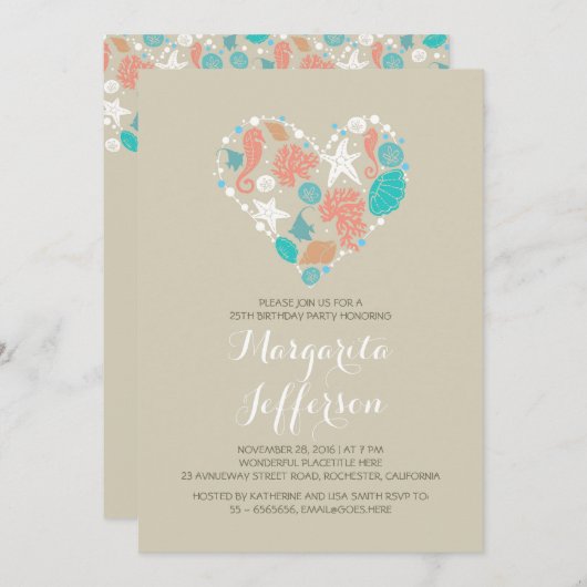 ビーチハート航海のコースタルバースデーパーティー 招待状 (正面/裏面)