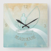 ビーチハ航海のウスフィッシャーマンアクアブルーID623 スクエア壁時計 (正面)