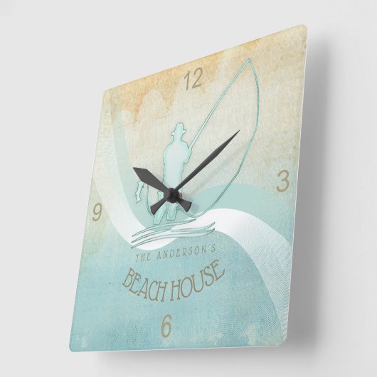 ビーチハ航海のウスフィッシャーマンアクアブルーID623 スクエア壁時計 (傾斜)