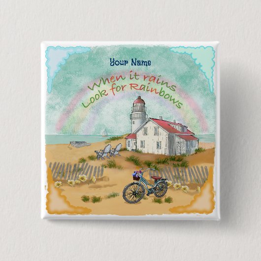 ビーチバイクライトハウスボタン 缶バッジ (正面)