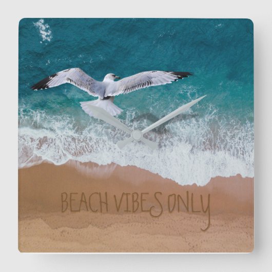 ビーチバイブズオンリーシーショアコースタルシーガル スクエア壁時計 (正面)