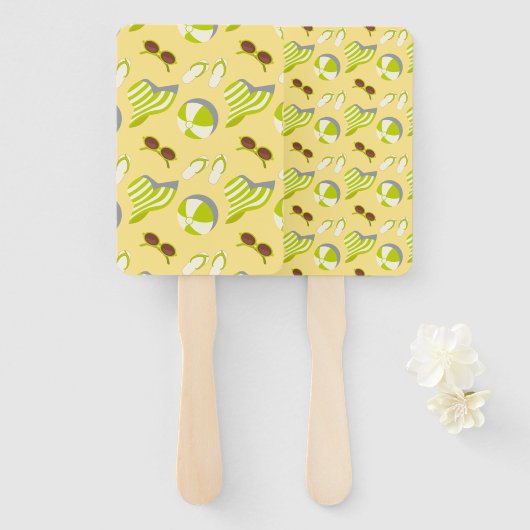 ビーチバカイパターンとサングラスとサンハットh ハンドファン (正面&裏面)