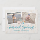 ビーチバケーションの写真5枚で作る Seas & Greetings 貝殻入りクリスマスカード シーズンカード (正面)