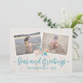 ビーチバケーションの写真5枚で作る Seas & Greetings 貝殻入りクリスマスカード シーズンカード (スタンド正面)